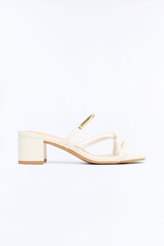 Livia Block Heel Mules - Cream Fashion Nova