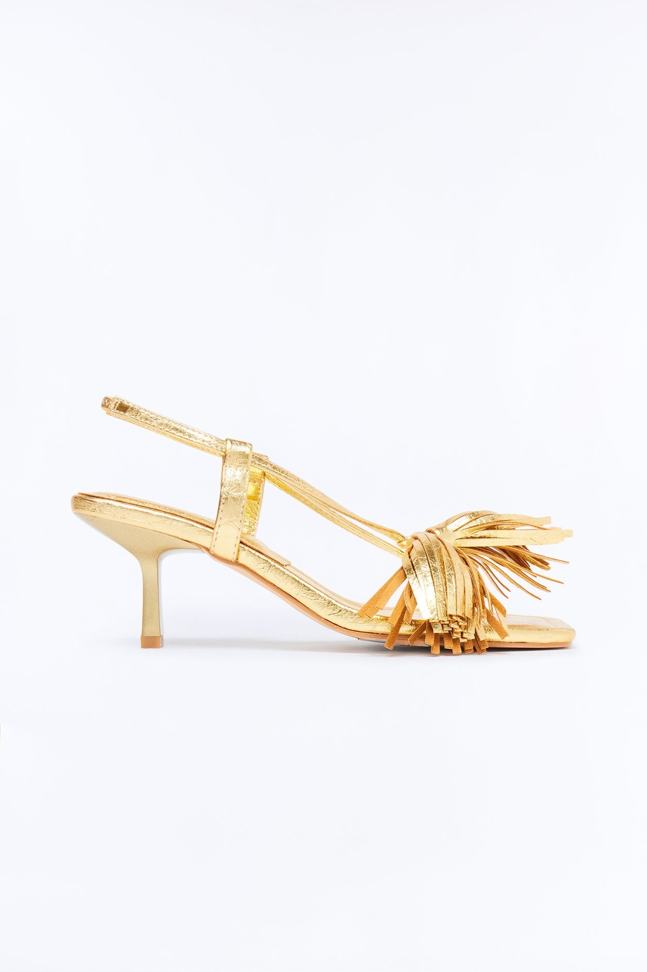Lexla Fringe Slingback Heels - Gold Fashion Nova