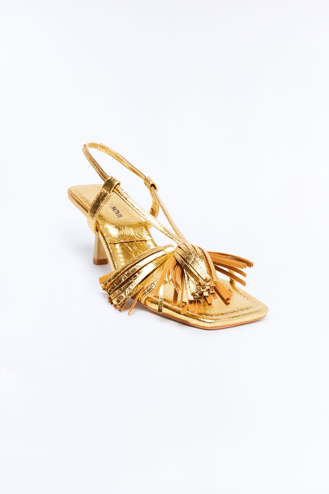 Lexla Fringe Slingback Heels - Gold Fashion Nova