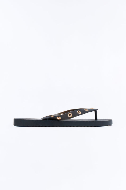 Myle Grommet Flip Flops - Black Fashion Nova