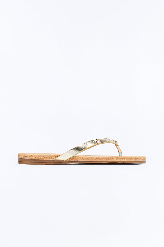 Liosa Studded Jute Flip Flops - Gold Fashion Nova
