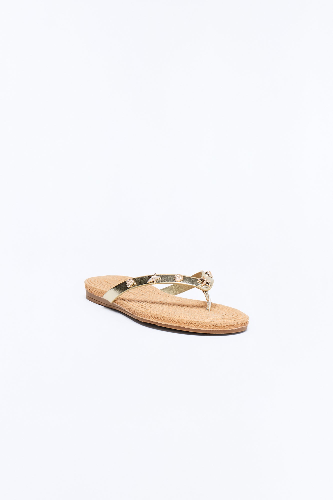 Liosa Studded Jute Flip Flops - Gold Fashion Nova