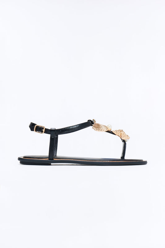 Shann Hardware Ankle Strap Sandals - Black