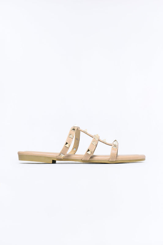 Cambria Studded Sandals - Beige Fashion Nova