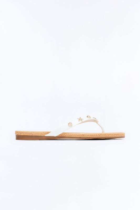 Liosa Studded Jute Flip Flops - White Fashion Nova