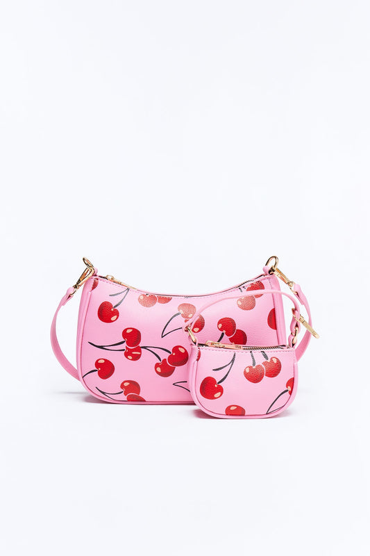 Just Like A Cherry Faux Leather Shoulder Handbag - Pink Fashion Nova
