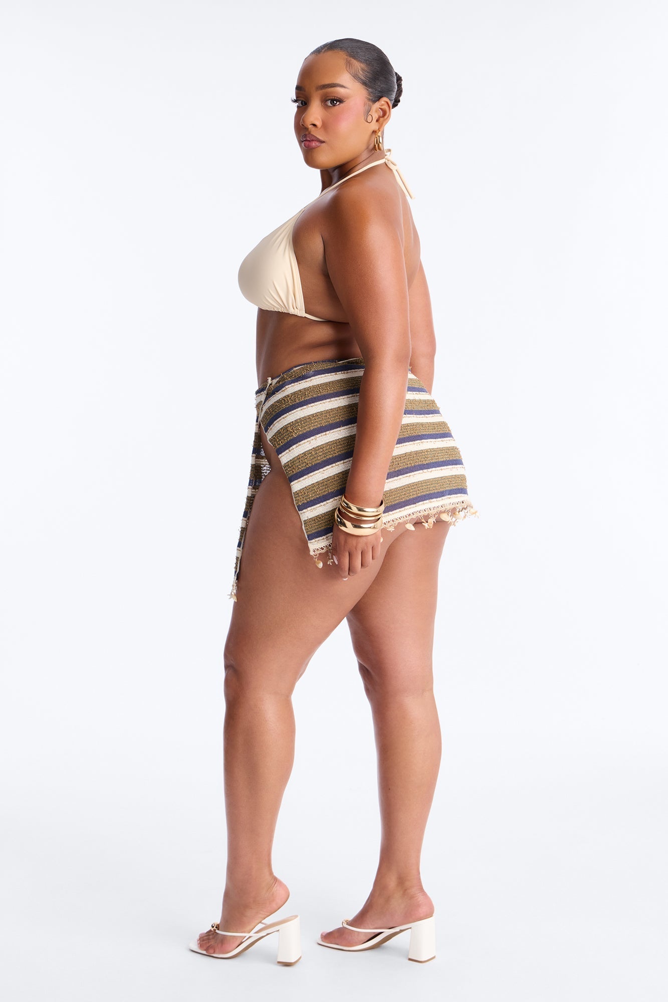 Wave Check 3 Piece Bikini Knit Skirt Set - Blue/combo Fashion Nova