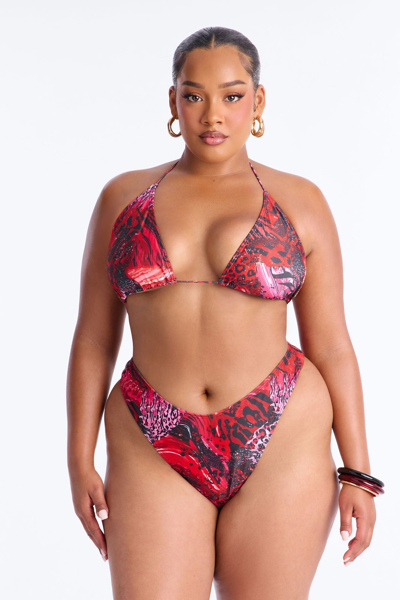 Azure Aura Mesh Beaded 3 Piece Bikini Sunsuit - Red/combo