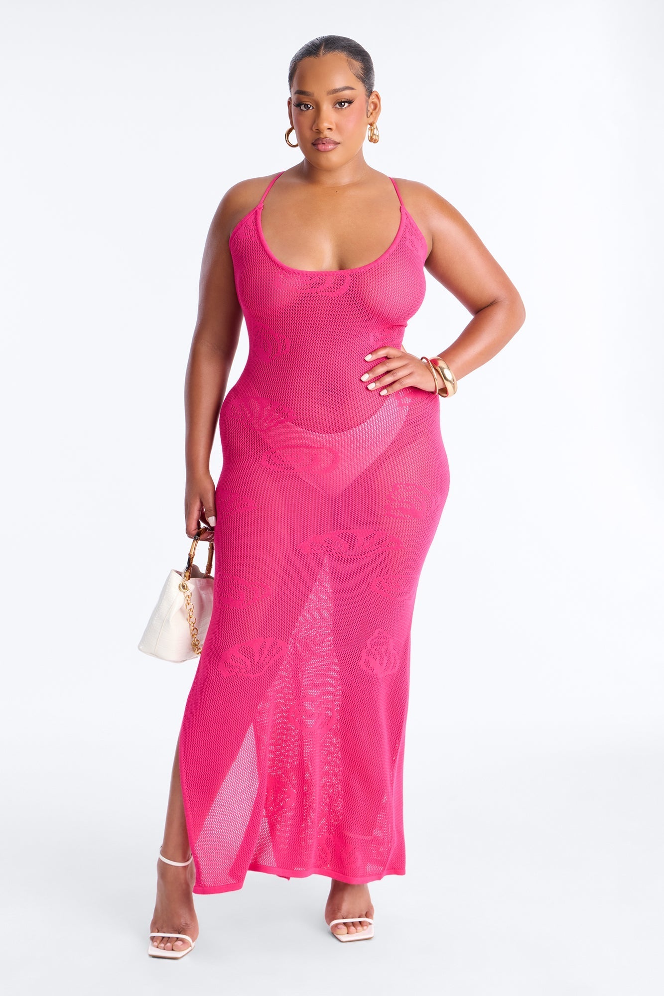 Oliva Crochet Seashells Maxi Swim Cover Up Dress - Fuchsia Fashion Nova