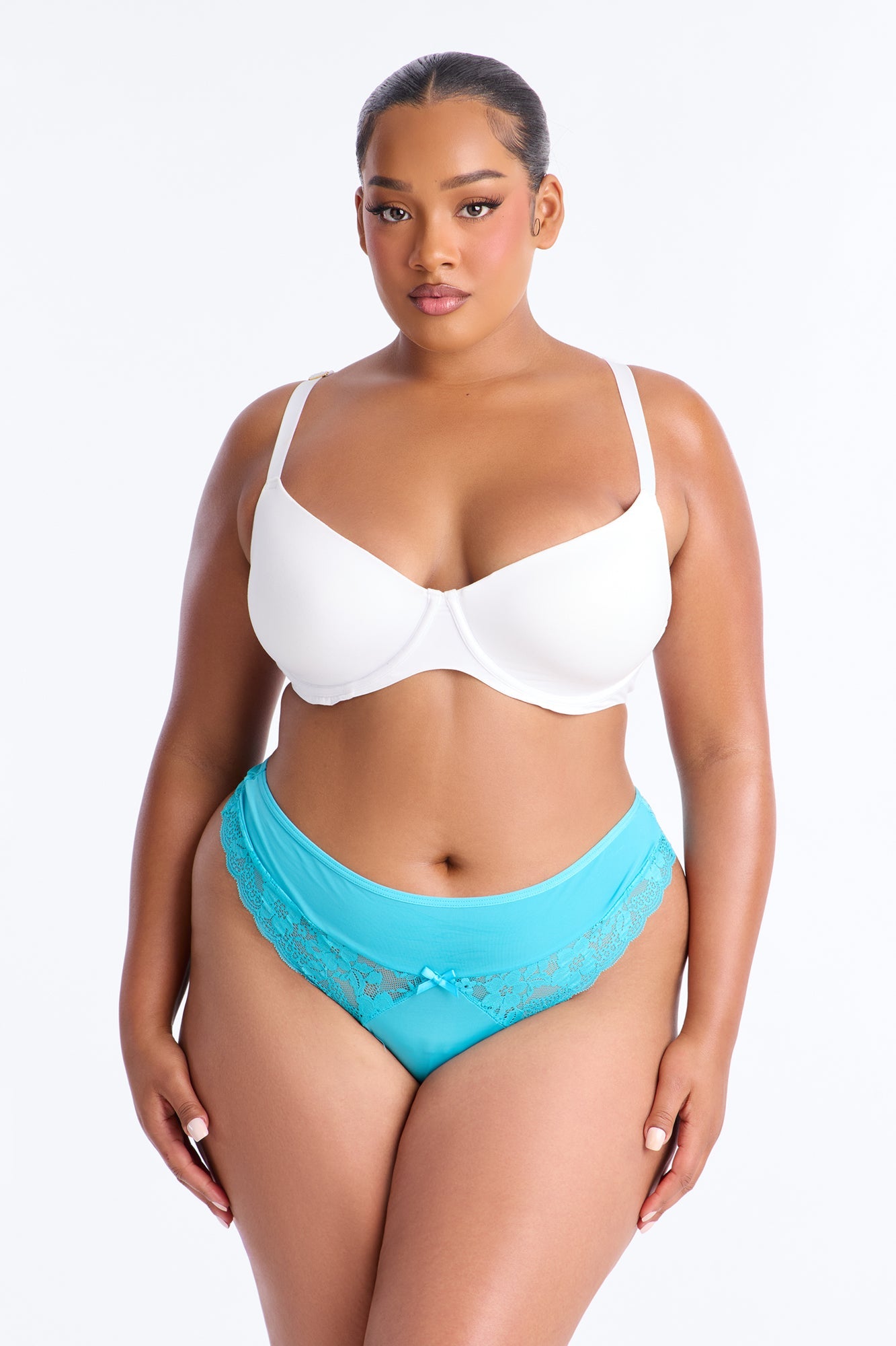 Lilly Lace Ruffle Trim Thong Panty - Turquoise