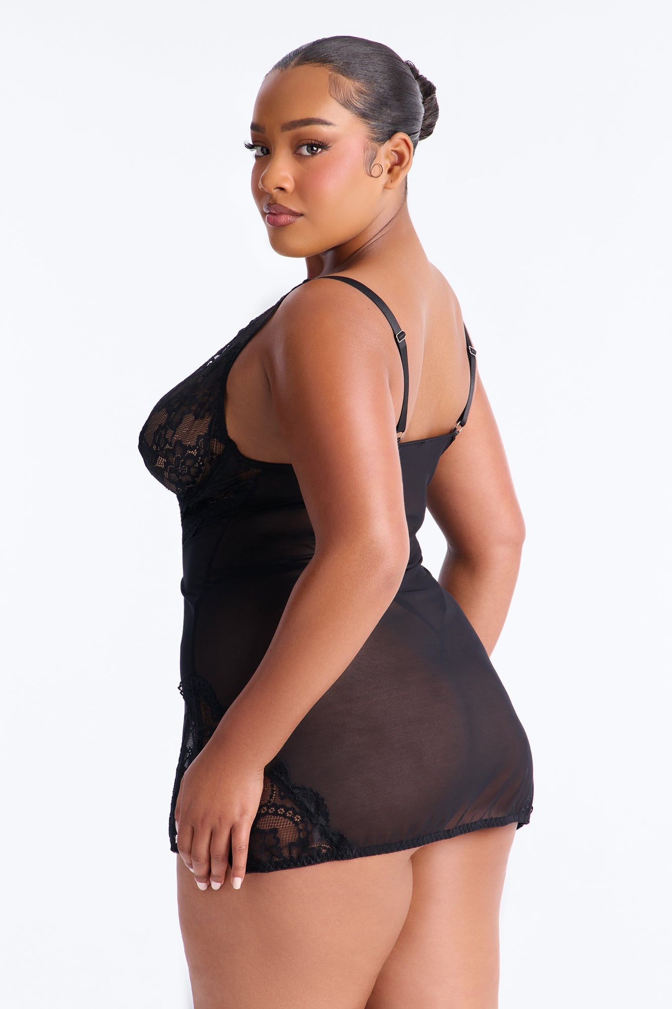 Mariella Mesh Lace Chemise - Black