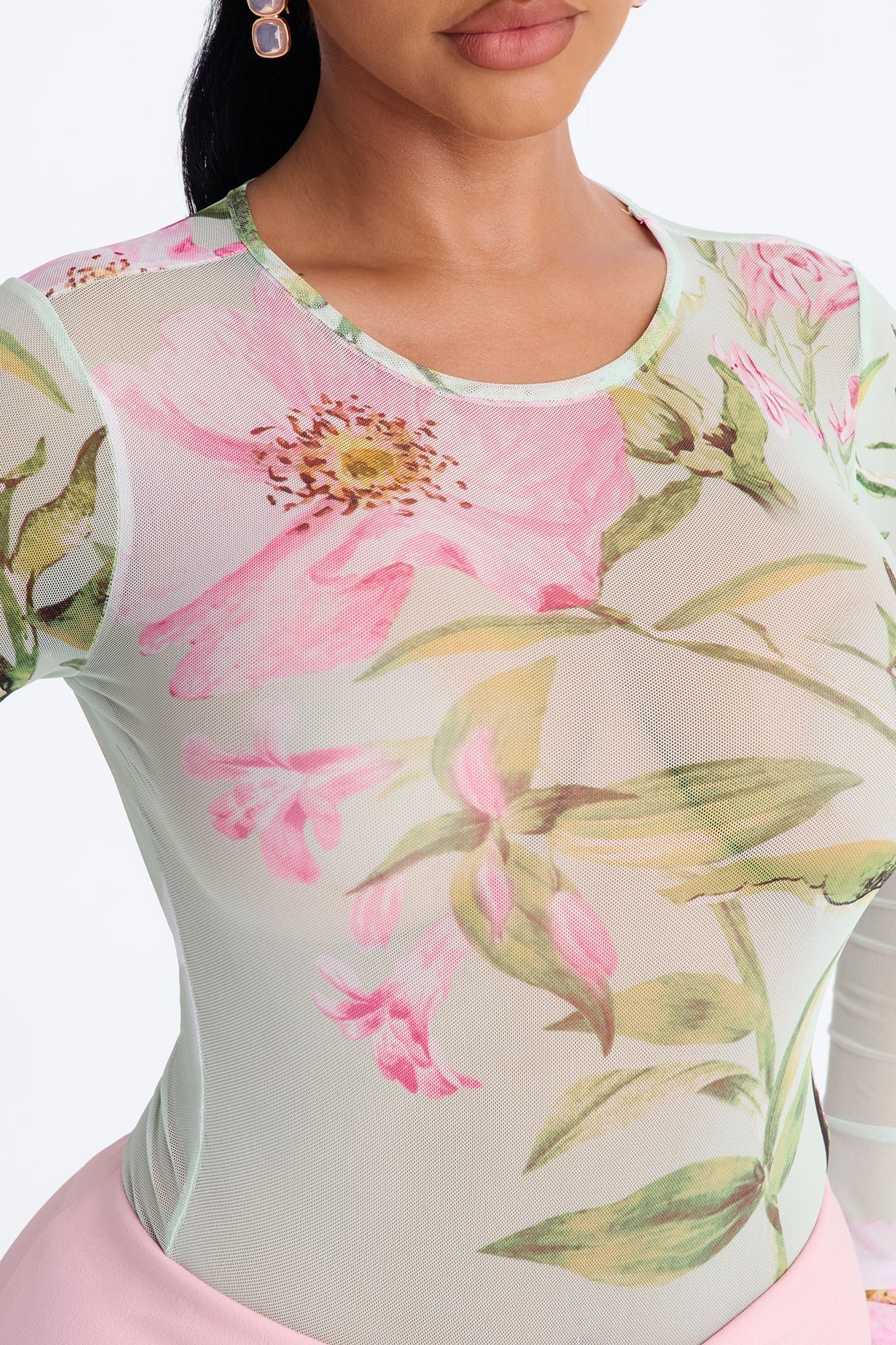 Lover's Garden Mesh Long Sleeve Bodysuit - Mint/combo Fashion Nova