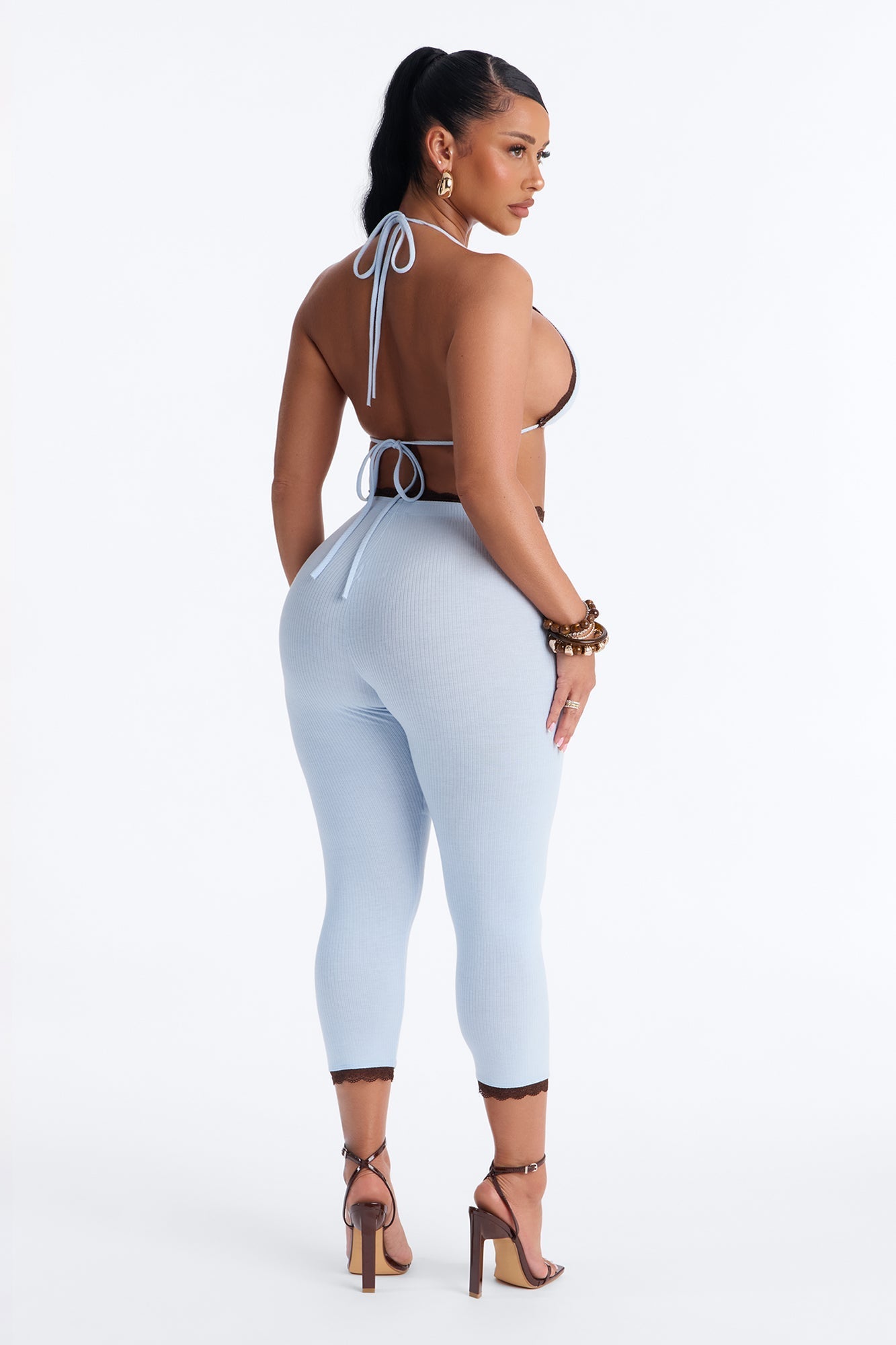 Your's Truly Laced Ribbed Capri Set - Light Blue Fashion Nova