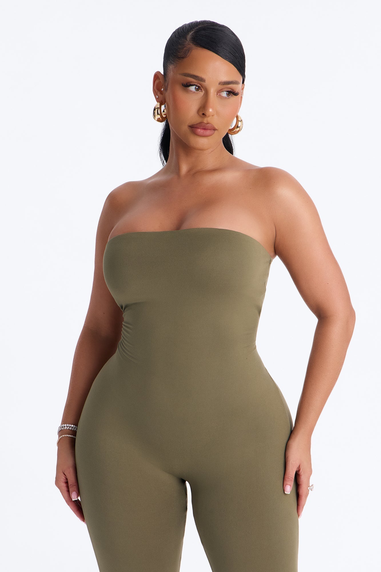Body Language Skinny Strapless Catsuit - Olive Fashion Nova