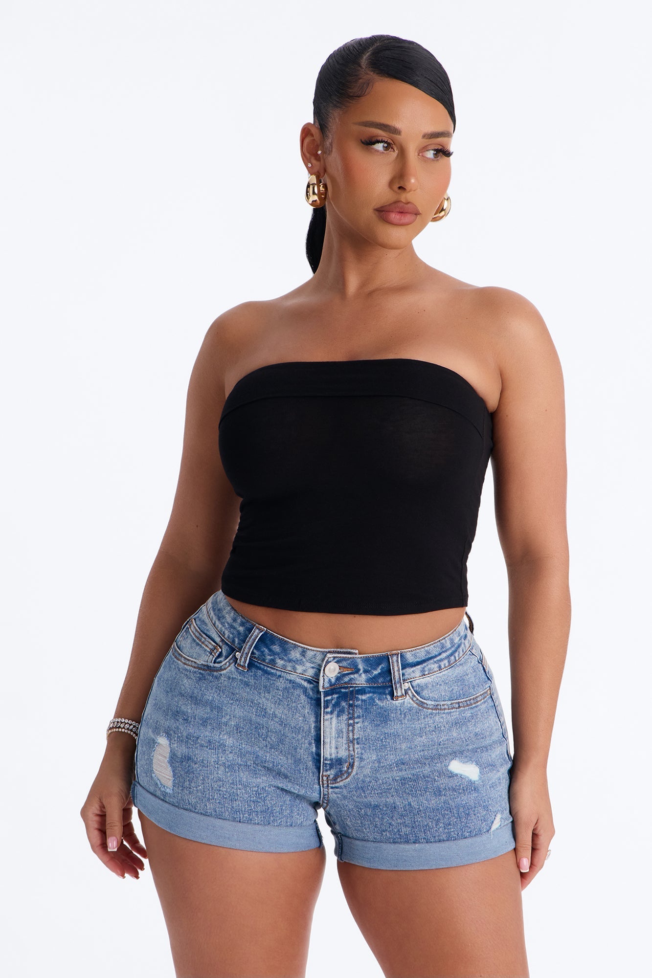 Kimberly Fold Over Tube Top - Black Fashion Nova