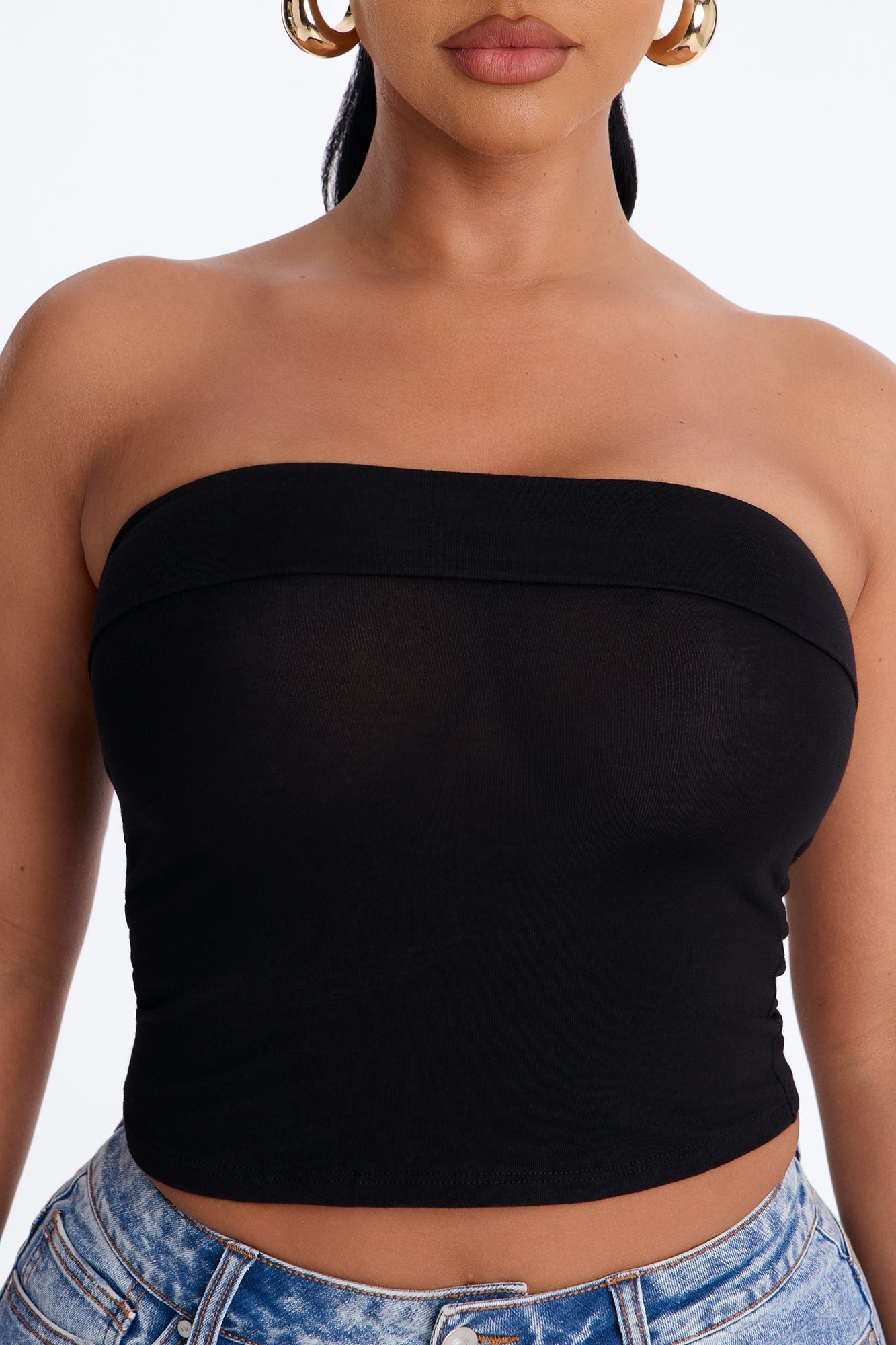 Kimberly Fold Over Tube Top - Black Fashion Nova