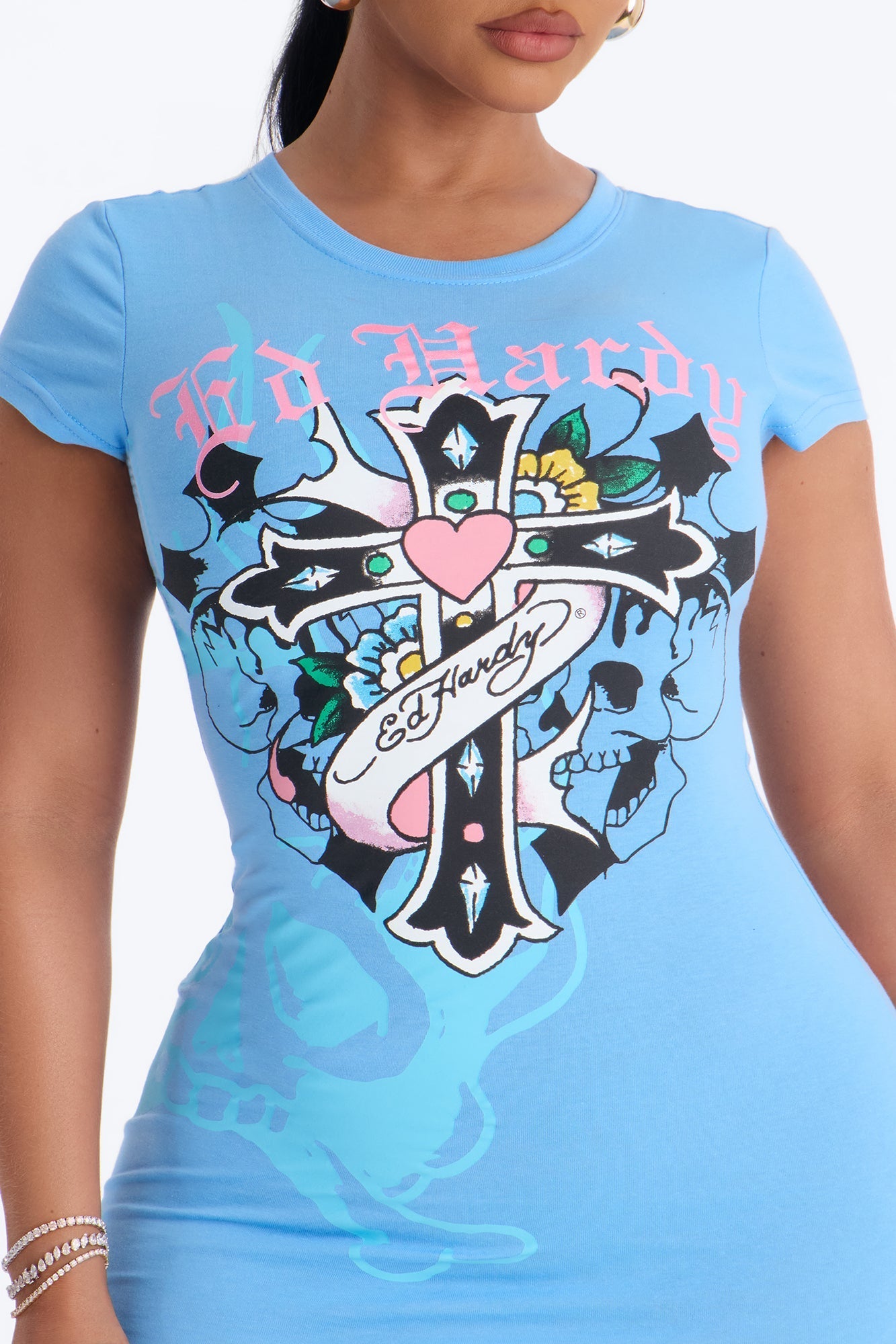 Ed Hardy Heart Cross TShirt Mini Dress - Blue Fashion Nova