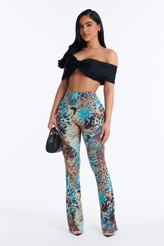 Marceline High Rise Animal Flare Pant - Multi Color Fashion Nova