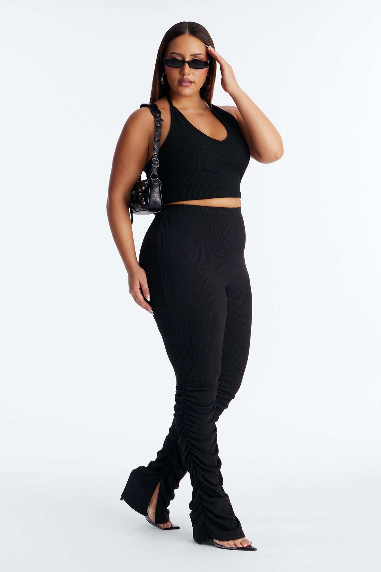 Georgia High Rise Ribbed Stacked Legging - Black Fashion Nova