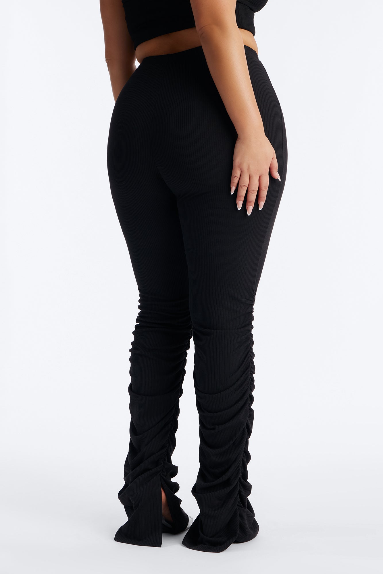 Georgia High Rise Ribbed Stacked Legging - Black Fashion Nova