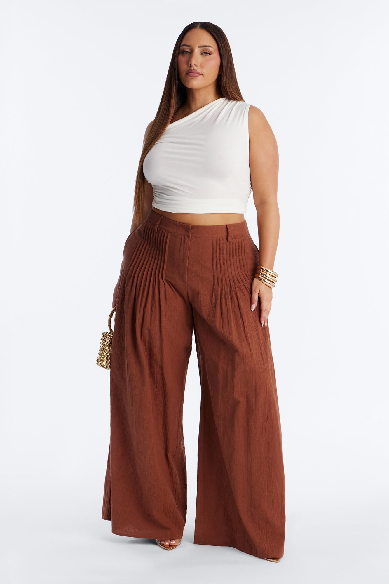 Settled In Pleated Wide Leg Pant 33″ - Brown