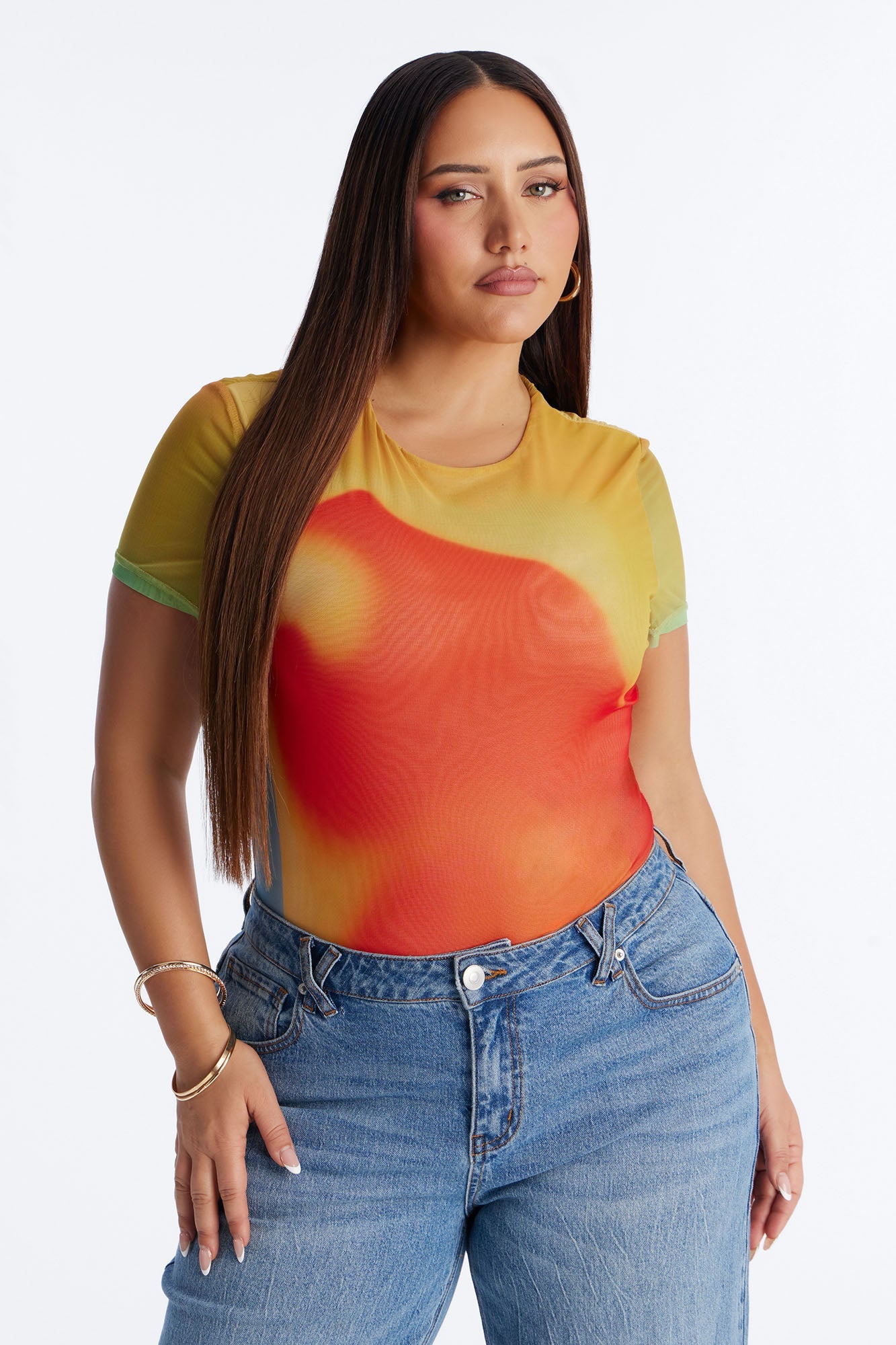 Hottest Touch Short Sleeve Mesh Bodysuit - Multi Color