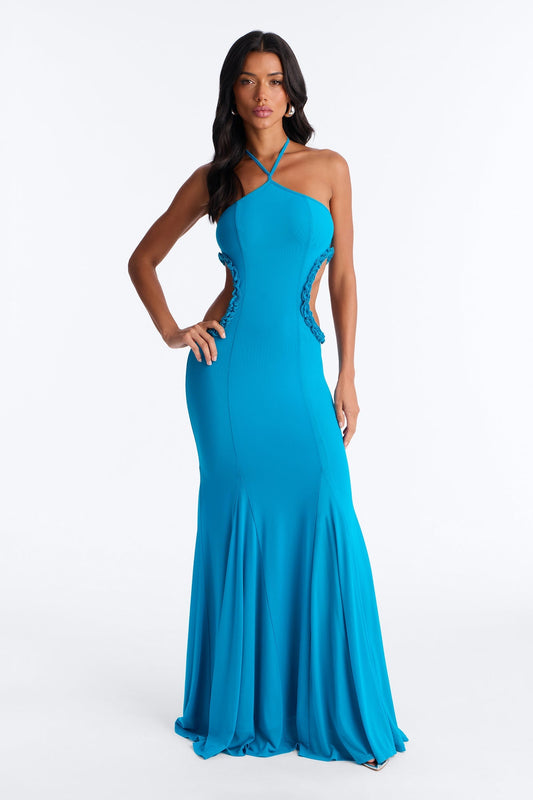 Tatiana Cut Out Mesh Maxi Dress - Blue Fashion Nova