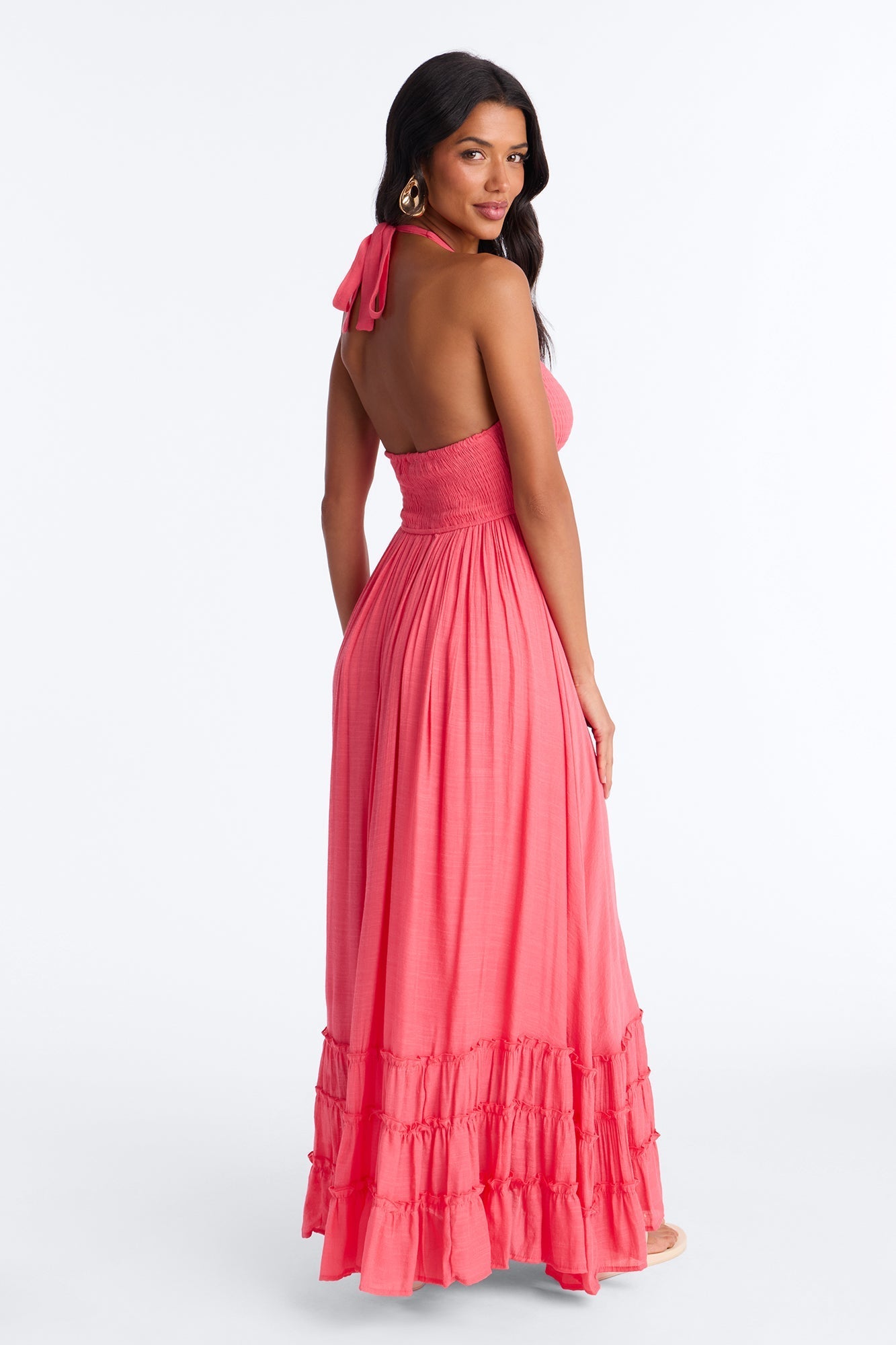Freya Smocked Linen Maxi Dress - Coral Fashion Nova