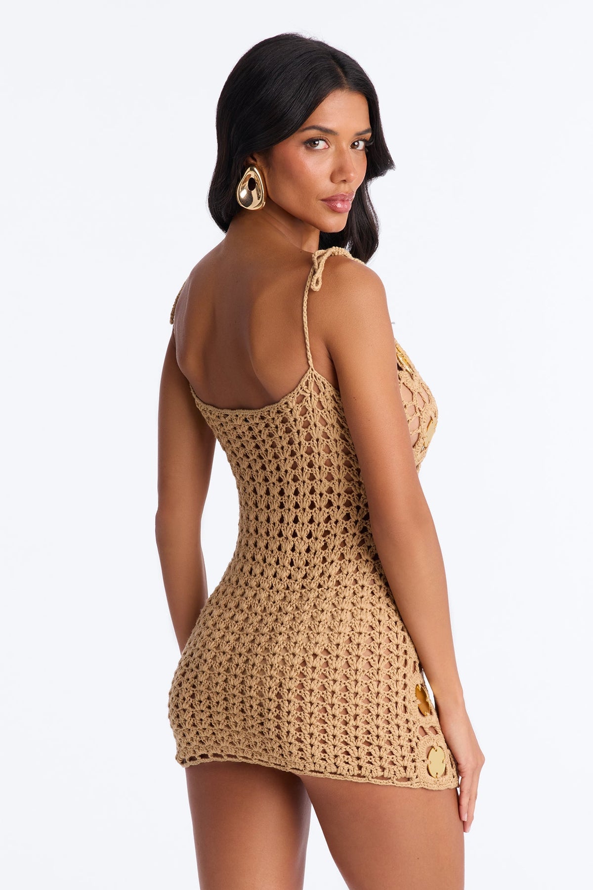 Wish Me Luck Sheer Crochet Mini Dress - Gold Fashion Nova