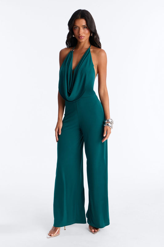 Shana Cowl Halter Wide Leg Jumpsuit - Green Fashion Nova