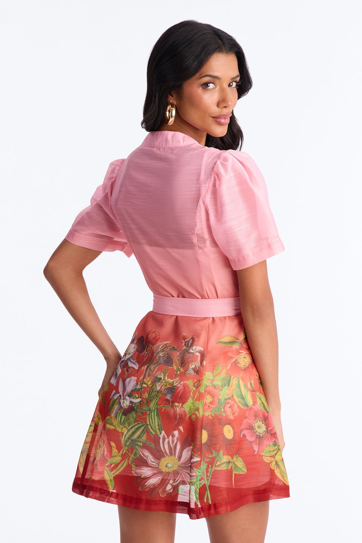 Fellie Floral Organza Mini Dress - Pink/combo Fashion Nova