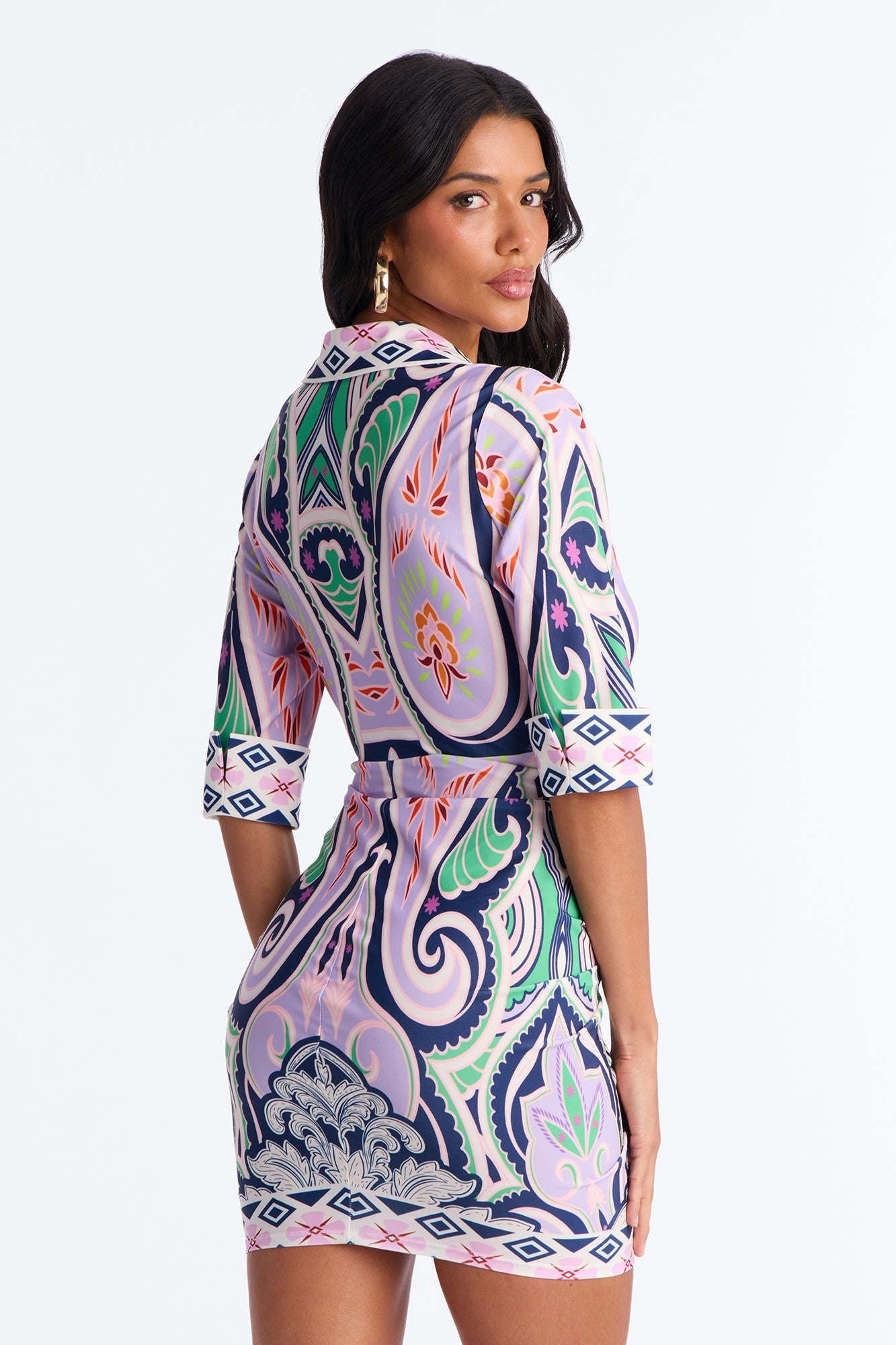 Delphine Ruched Printed Mini Dress - Purple/combo Fashion Nova
