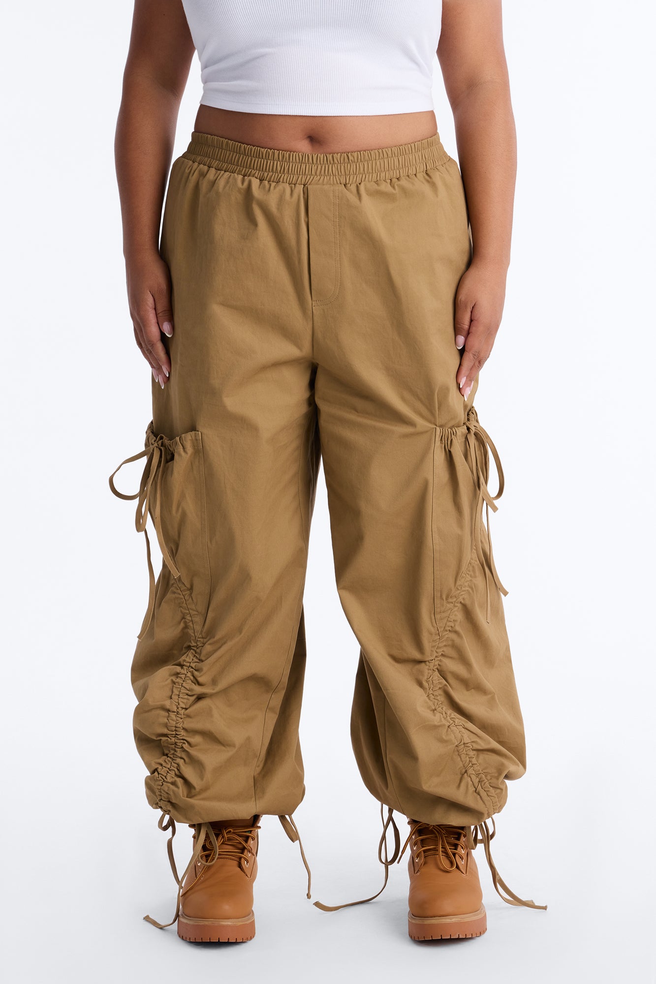 Gemma Low Rise Ruched Jogger Cargo Pant 30″ - Camel