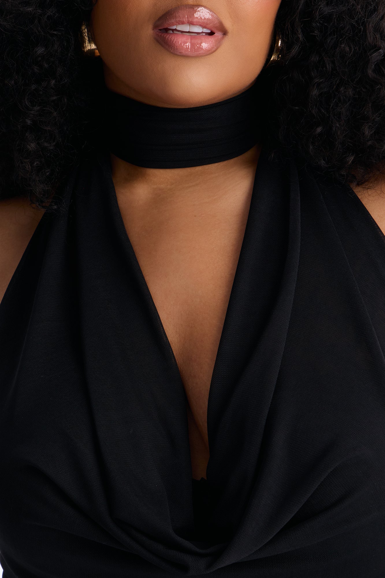 Lover Girl Mesh Mock Neck Halter Top - Black Fashion Nova