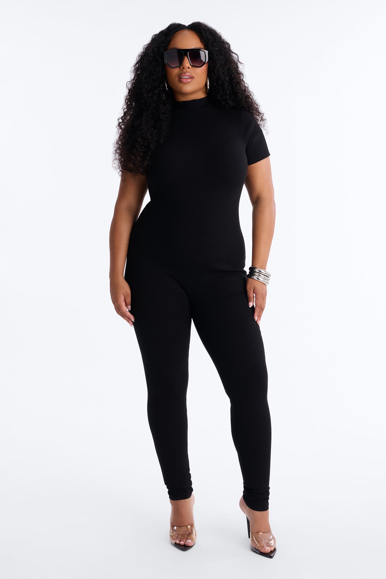 Maribel Short Sleeve Snatched Jumpsuit - Black Fashion Nova