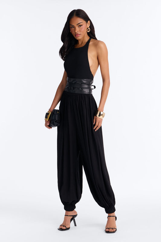 Tiana 3 Piece Belted Balloon Pant Set - Black