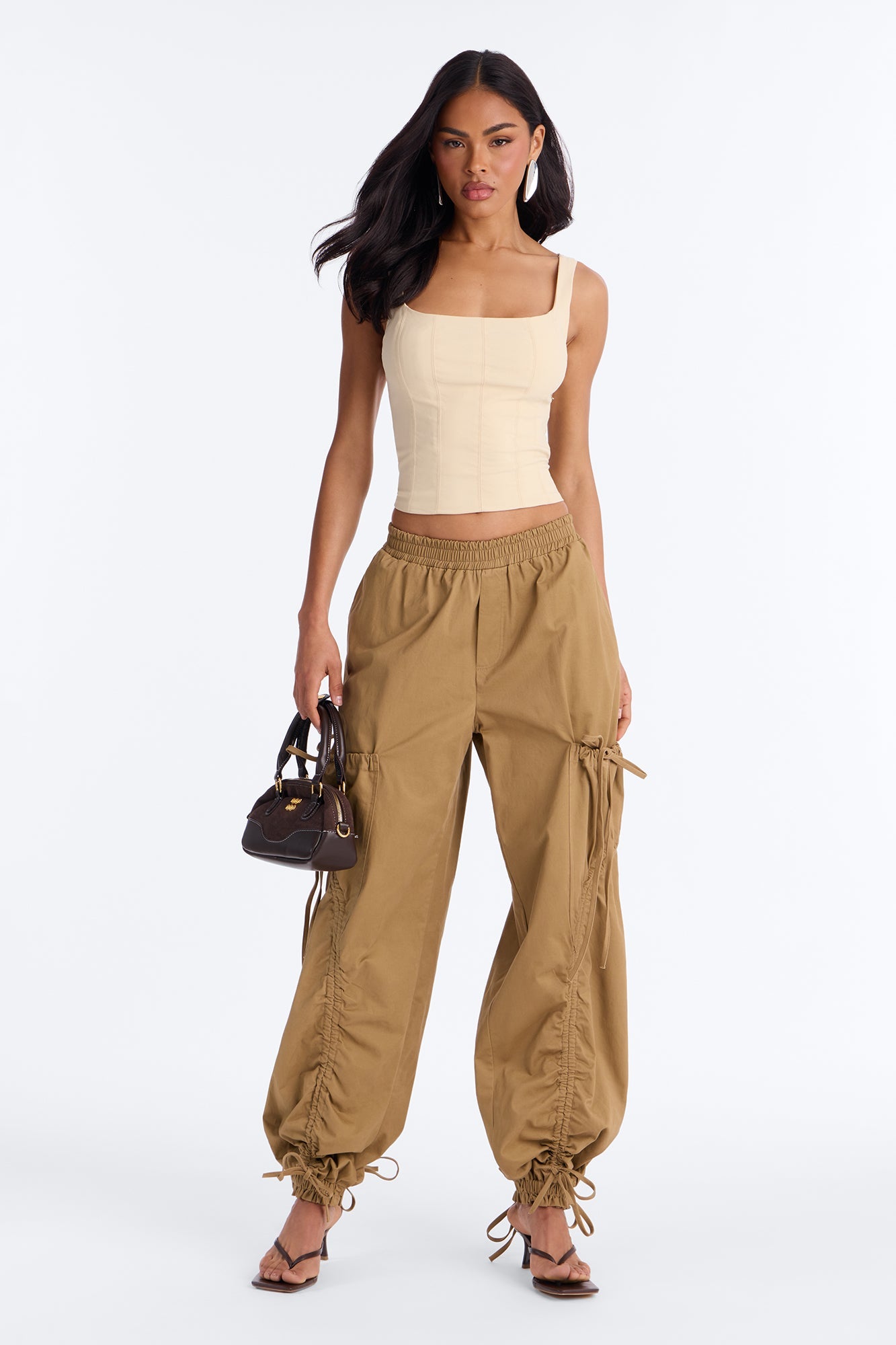 Gemma Low Rise Ruched Jogger Cargo Pant 30″ - Camel