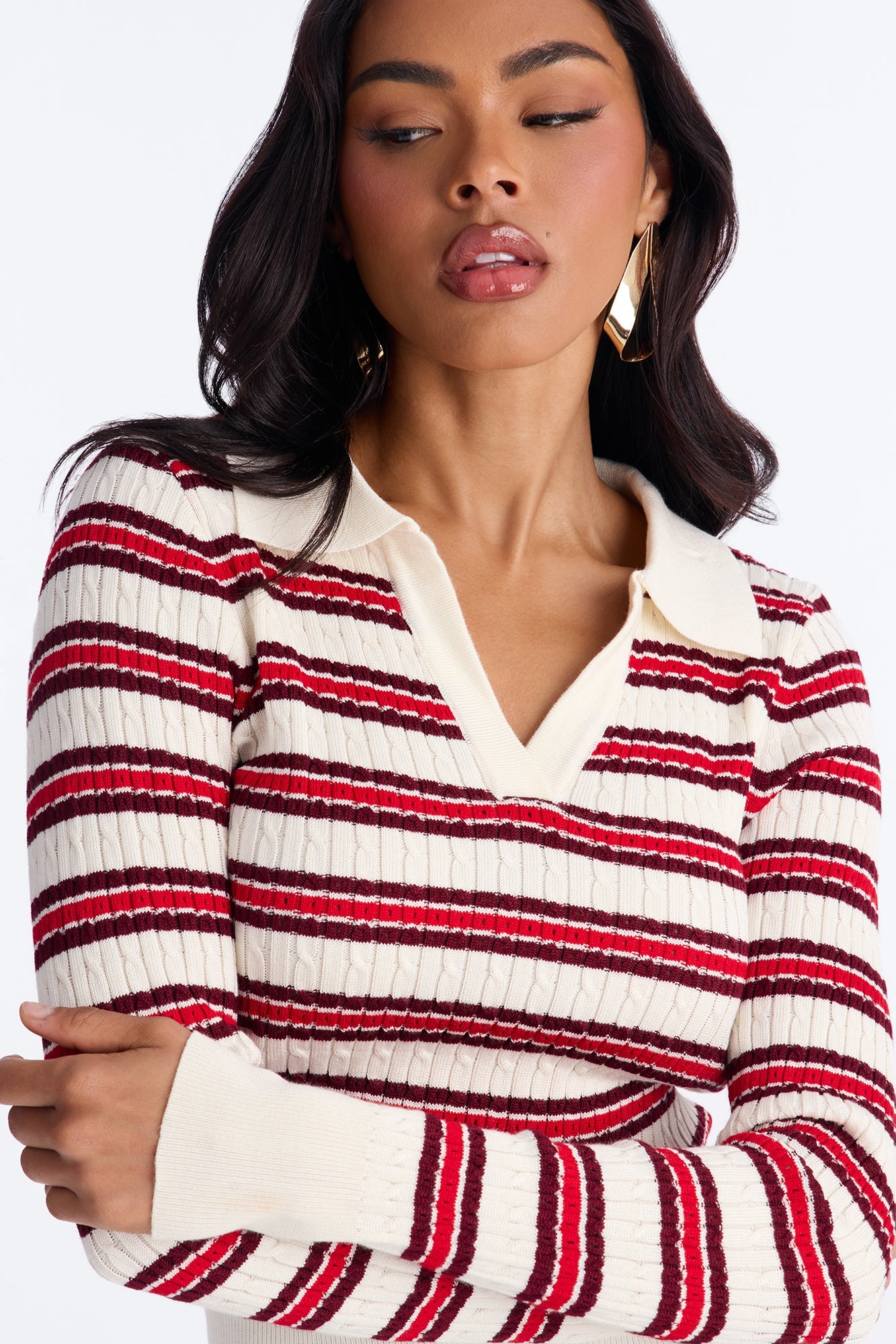 Settle Down Striped Sweater Top - Red/combo
