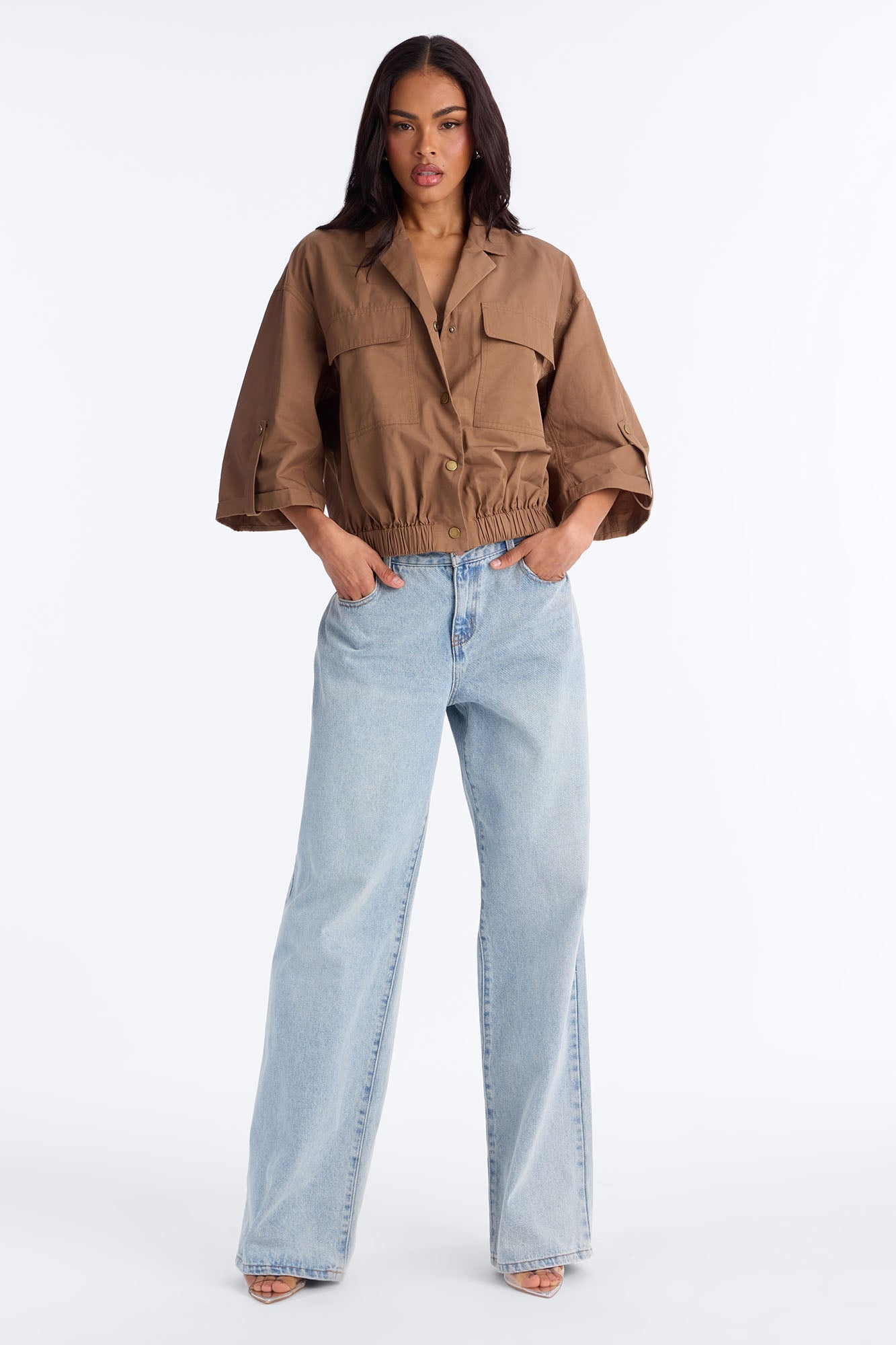 Plans Made Oversized Airflow Shirt - Brown