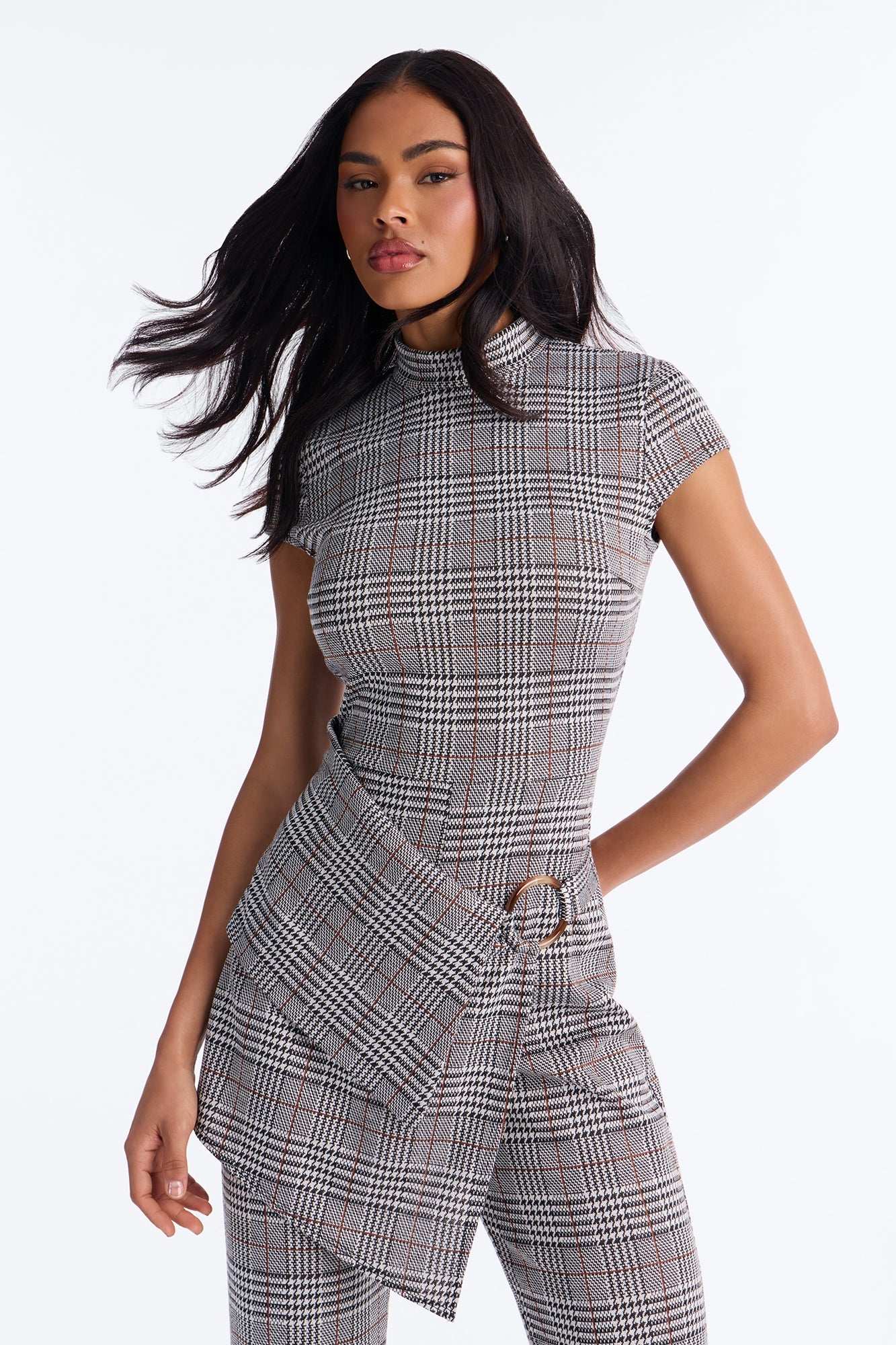 Chantel Plaid Draped Jumpsuit - Grey