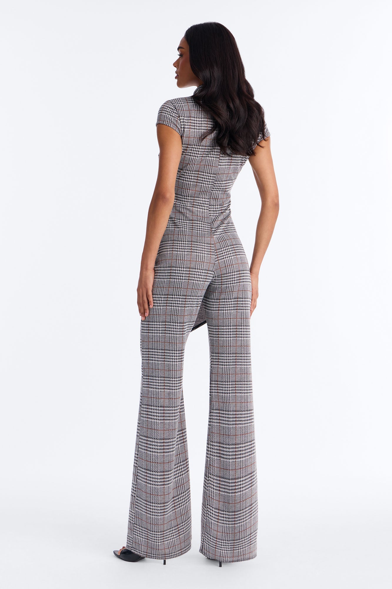 Chantel Plaid Draped Jumpsuit - Grey