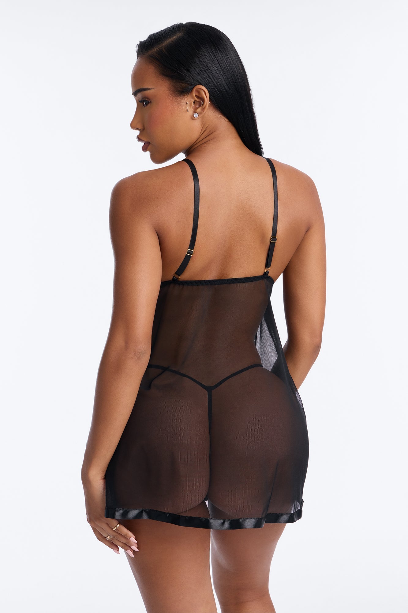 Must Be You Sheer Flyaway Lace Cup Babydoll - Black/combo