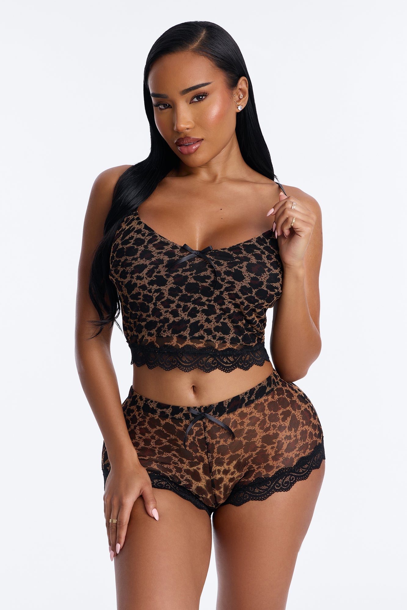Moonlight Kiss Sheer Cami Boyshort 2 Piece Set - Brown/combo