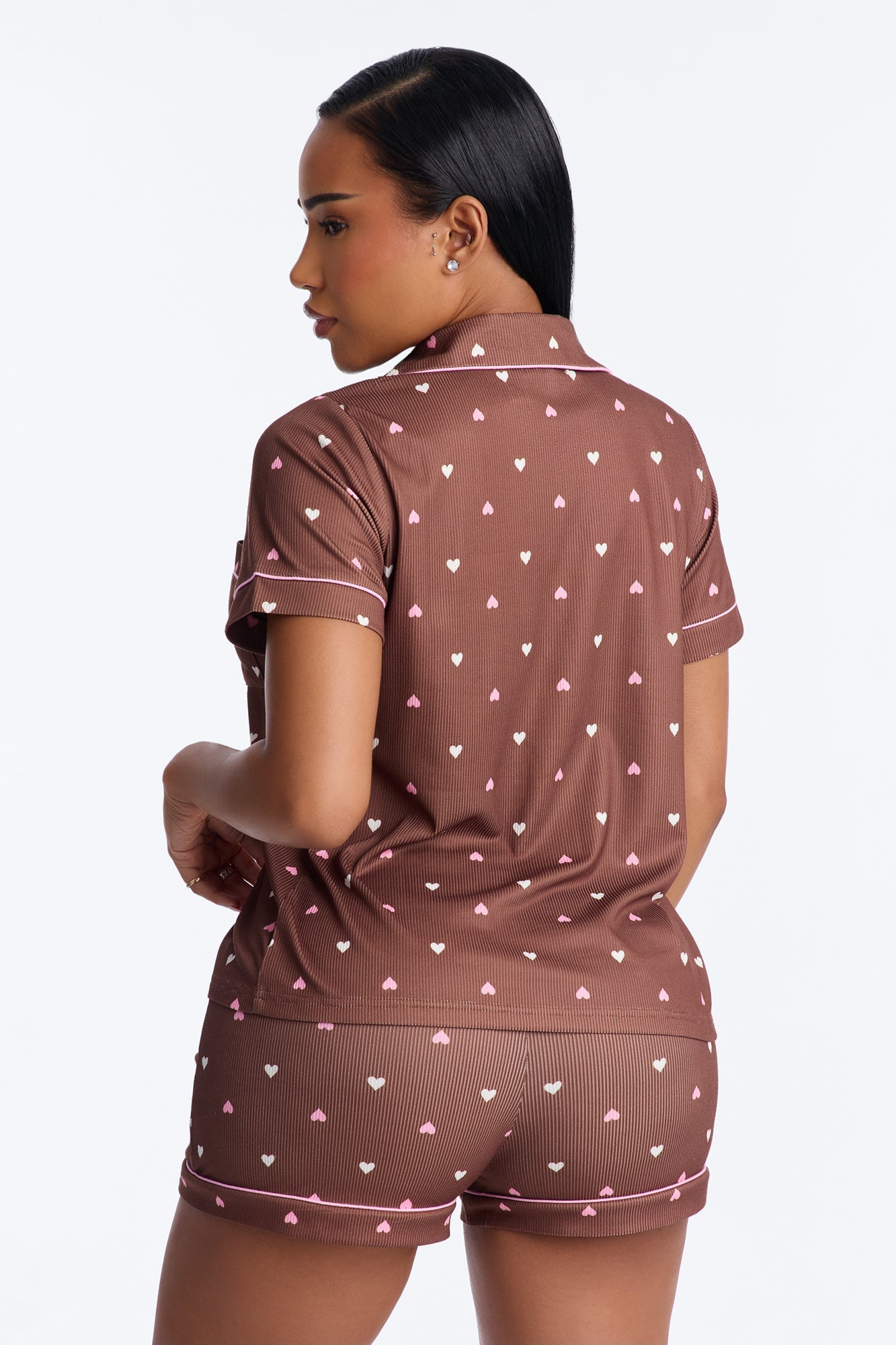 Pieces Of My Heart PJ Short Set - Brown/combo