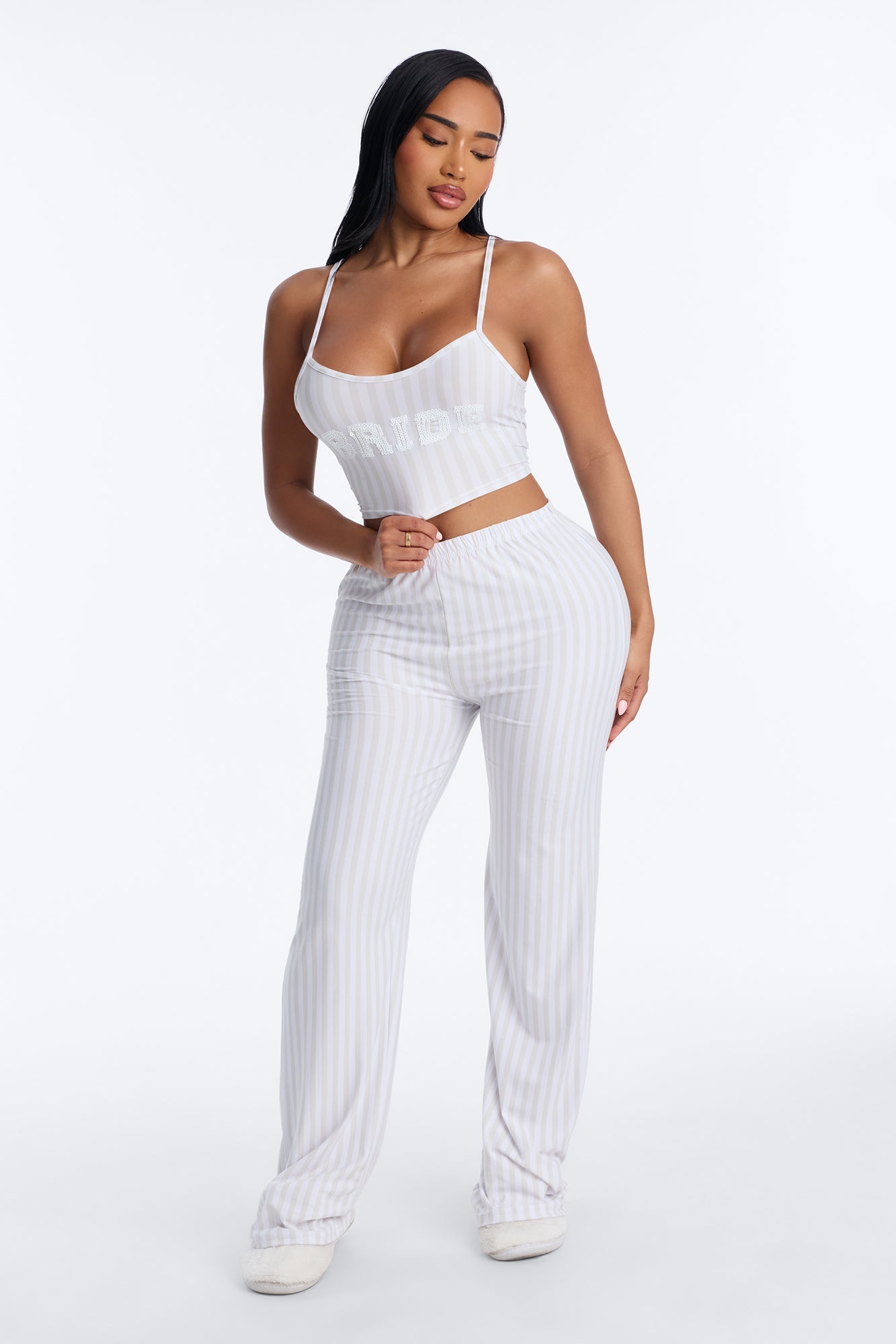 Sequin Bride’s Night In Cami PJ Pant Set - White