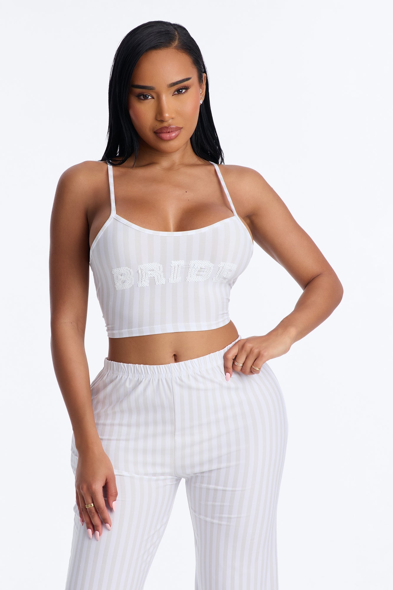 Sequin Bride’s Night In Cami PJ Pant Set - White
