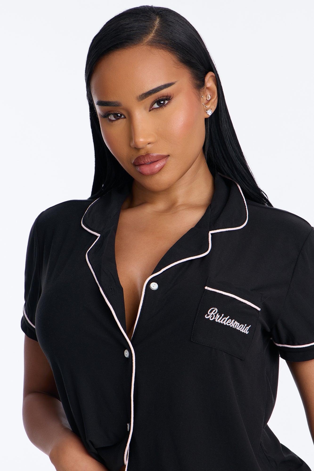 Bridesmaid Time Notch Collar PJ Pant Set - Black/Pink