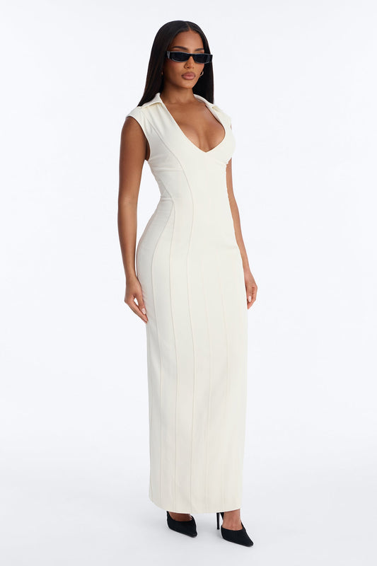 Just Divine Collared Maxi Dress - Cream