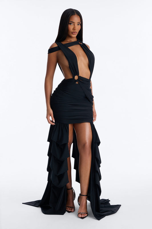 Cara Cut Out Draped Mini Dress - Black