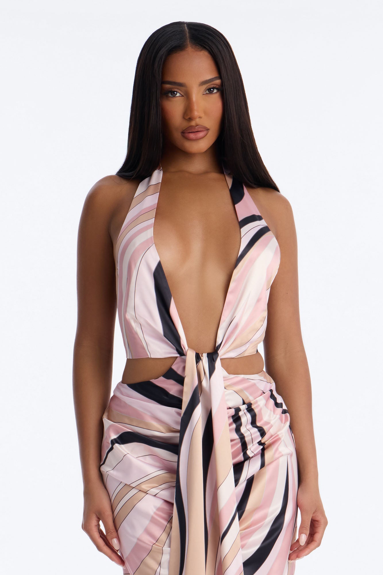 Untamed Abstract Satin Maxi Dress - Pink/combo